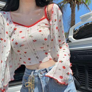 Strawberry Pattern Cropped Camisole Top / Cardigan