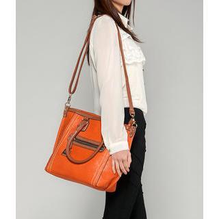 Twist Lock Detail Stitched Shoulder Bag Brown - One Size