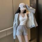 Zipped Two-tone Jacket / Tank Top / Hot Pants / Set