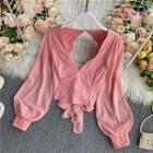 Open-back Bow-detail Long-sleeve Blouse