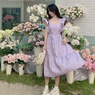 Sleeveless Frill Trim Tie-back A-line Dress