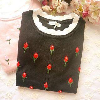 Scalloped-trim Embroidery Sweater
