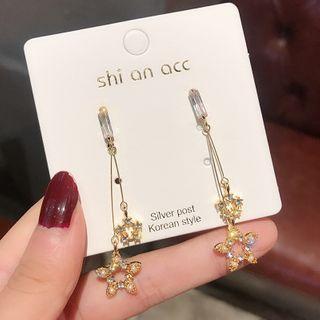 Rhinestone Star Drop Earring 05 - 1 Pair - Gold - One Size