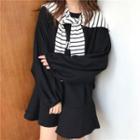 Long-sleeve A-line Dress With Striped Shawl