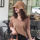 Short-sleeve Plain V-neck Loose-fit T-shirt
