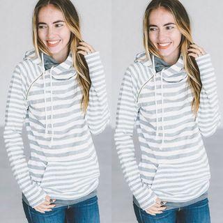 Long Sleeve Striped Side Zipper Hoodie