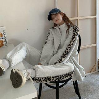 Set: Leopard Print Zip Hoodie + Sweatpants
