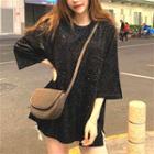 Short Sleeve Glitter Top Black - One Size