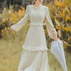 Balloon-sleeve Ruffled Maxi A-line Dress