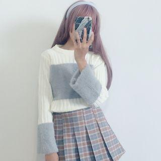 Round Neck Furry Panel Sweater