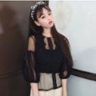 Set: Sheer Panel 3/4-sleeve Top + Camisole