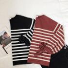 Color-block Striped Drawcord Long-sleeve Knit Top