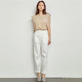 Flat-front Pintuck-hem Pants
