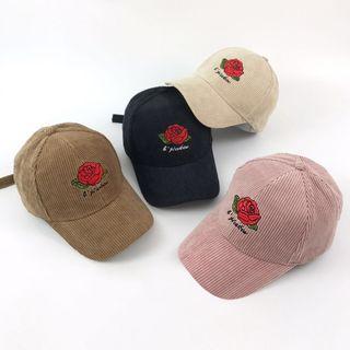 Rose Embroidered Corduroy Baseball Cap