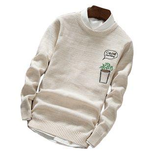 Plant Embroidered Long-sleeve Knit Top