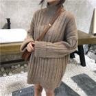 Turtle-neck Knit Sweater Khaki - One Size
