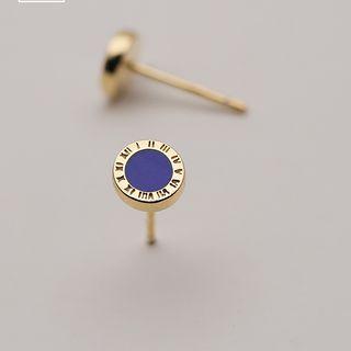 925 Sterling Silver Roman Numeral Earring 1 Pair - Gold + Blue - One Size