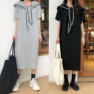 Inset Scarf Plain T-shirt Dress