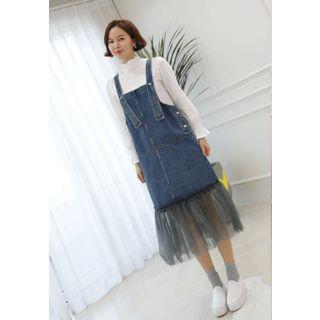 Tulle-hem Denim Jumper Dress