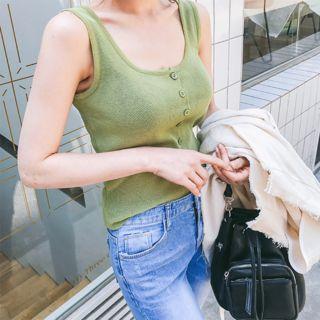 Button-down Sleeveless Knit Top