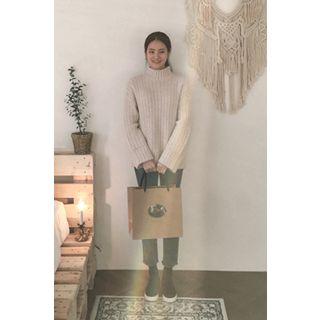 Mock-neck Alpaca Blend Ribbed Sweater