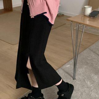 Side-slit Midi Accordion Pleat Skirt
