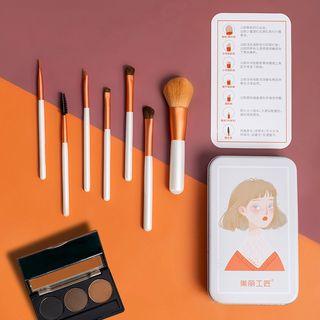 Set: Makeup Brush + Printed Tinplate Case