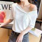 Short-sleeve Twist-front Knit Top