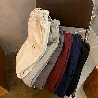 Plain Drawcord High-waist Pants