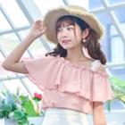 Ruffle Trim Off Shoulder Short Sleeve T-shirt
