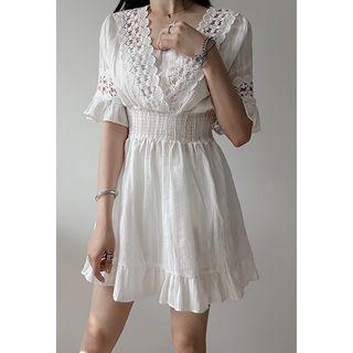 V-neck Lace-trim Minidress