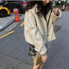 Plain Loose-fit Jacket Light Gray - One Size