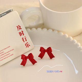 Bow Stud Earring 1 Pair - Silver Stud - Red - One Size