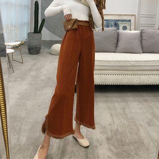 Furry Trim Wide Leg Pants