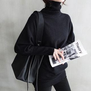 Turtleneck Dolman-sleeve Wool Blend Sweater