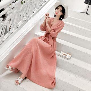 Set: Plain Elbow Sleeve Blouse + Maxi Skirt