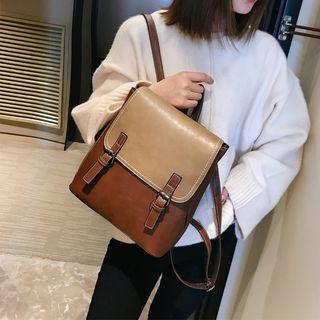 Retro Faux Leather Two Tone Backpack