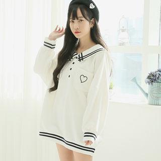 Sailor-collar Oversize Polo Shirt White - One Size
