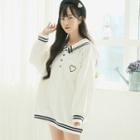Sailor-collar Oversize Polo Shirt White - One Size