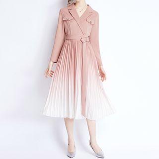 Long-sleeve Pleated Midi A-line Blazer Dress
