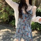 Spaghetti Strap Floral Mini Dress / Light Jacket
