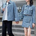 Couple Matching Houndstooth Button-up Jacket / Mini Pencil Skirt