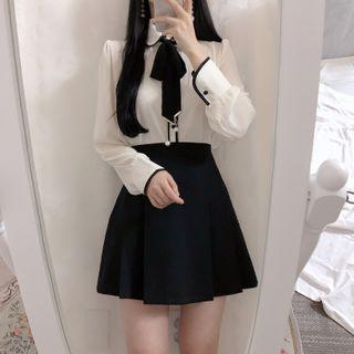 Contrast Trim Bow Blouse