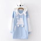 Bear Print Long Hoodie Blue - M