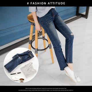 Stretch Ripped Bootcut Jeans