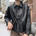 Faux Leather Button Jacket As Shown In Figure - One Size