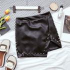 Fuax-leather Studded Miniskirt