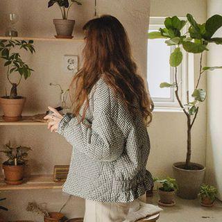Smocked-trim Gingham Quilted Jacket