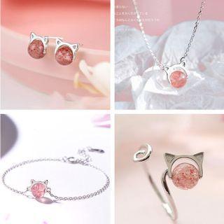 Cat Bangle Necklace Stud Earring