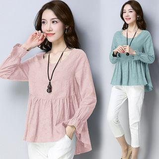 Long Sleeve Ruffle Trim Top